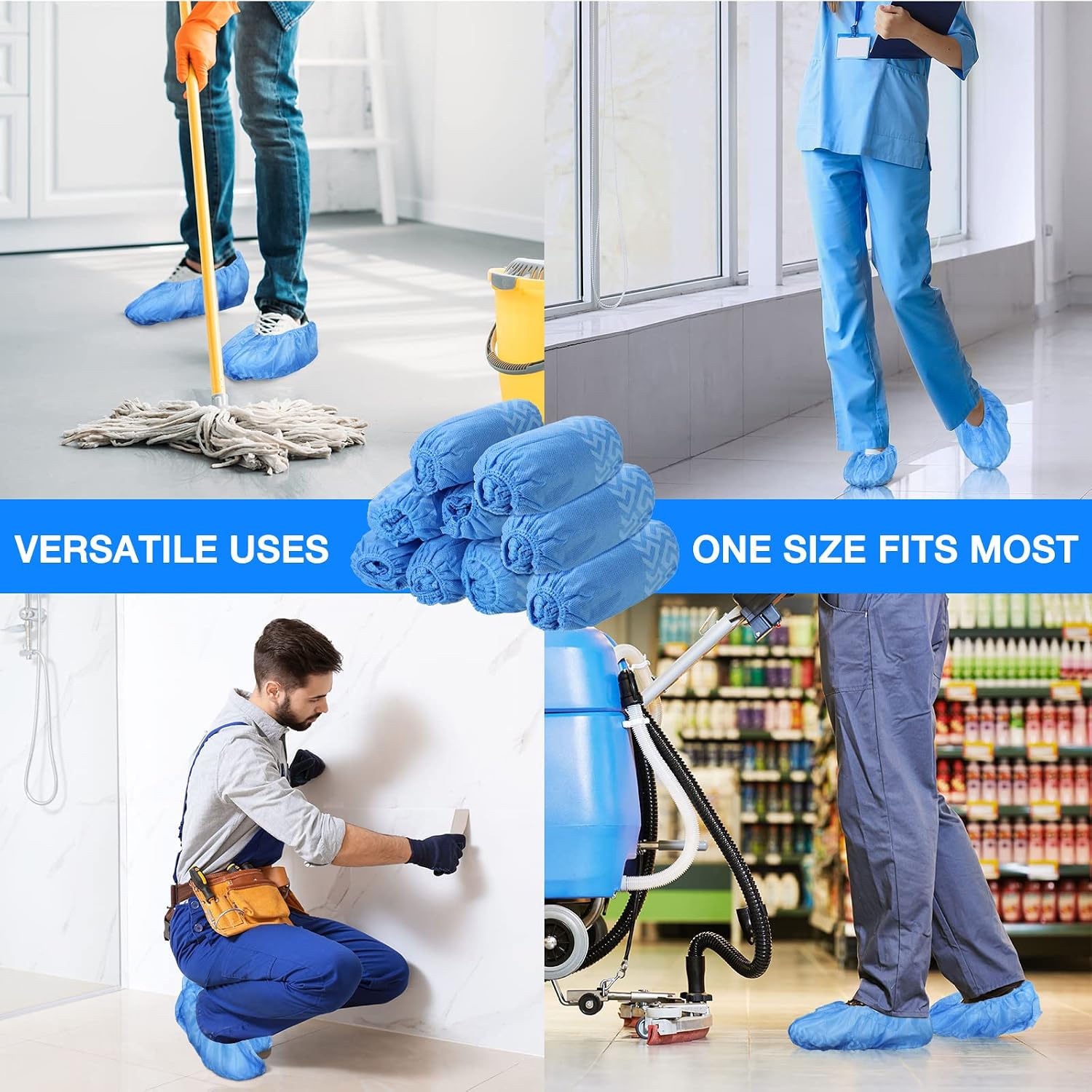 200 Packs Disposable Boot Shoe Covers Non Slip, Blue
