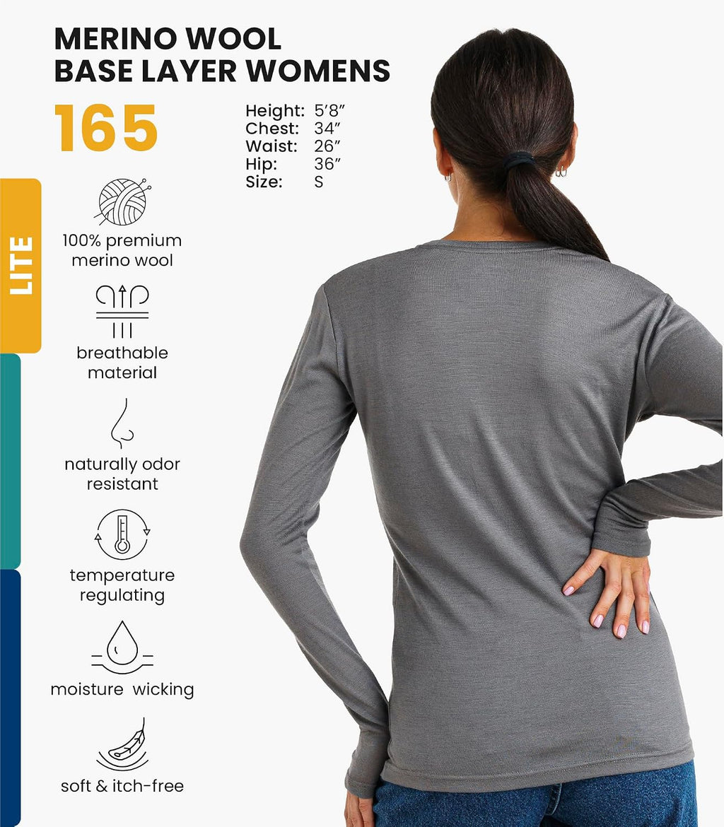 100% Merino Wool Base Layer Women - Long Sleeve Thermal Shirt with Socks