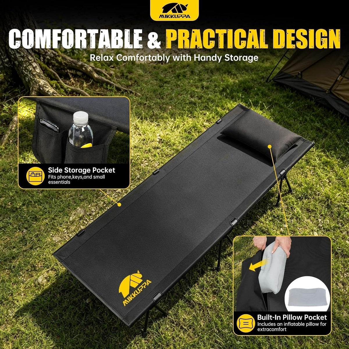 MIKKUPPA Backpacking Camping Cot for Adults, Heavy-Duty Portable Cot Bed