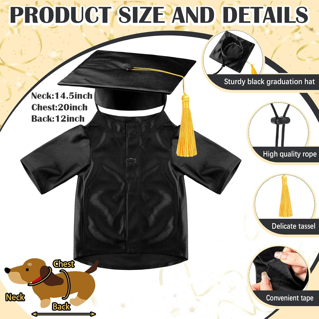 Chicingyou Small Dog Graduation Cap and Gown 2026 with Stole Washable Shirt and Hat Pet Graduation Gown Costume Outfit for Tiny Dog Little Cat Doll Clothes Holiday Halloween Costume Accessory(Black)