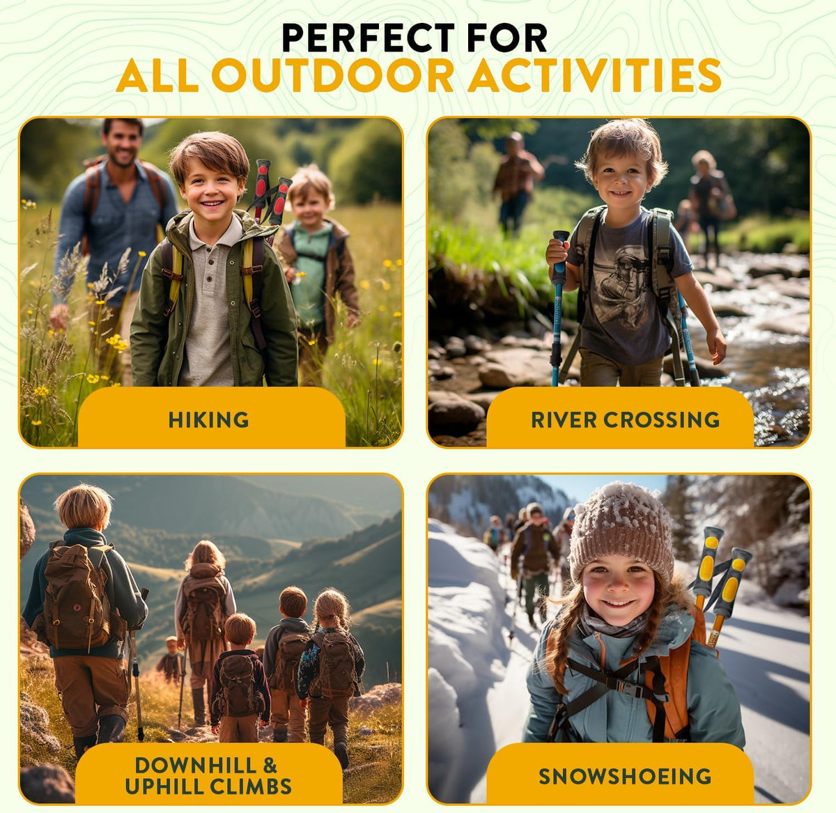 Kids Hiking Poles by USA Brand - Lightweight Collapsible Kids Walking Stick w/Quick Adjustable Flip Locks