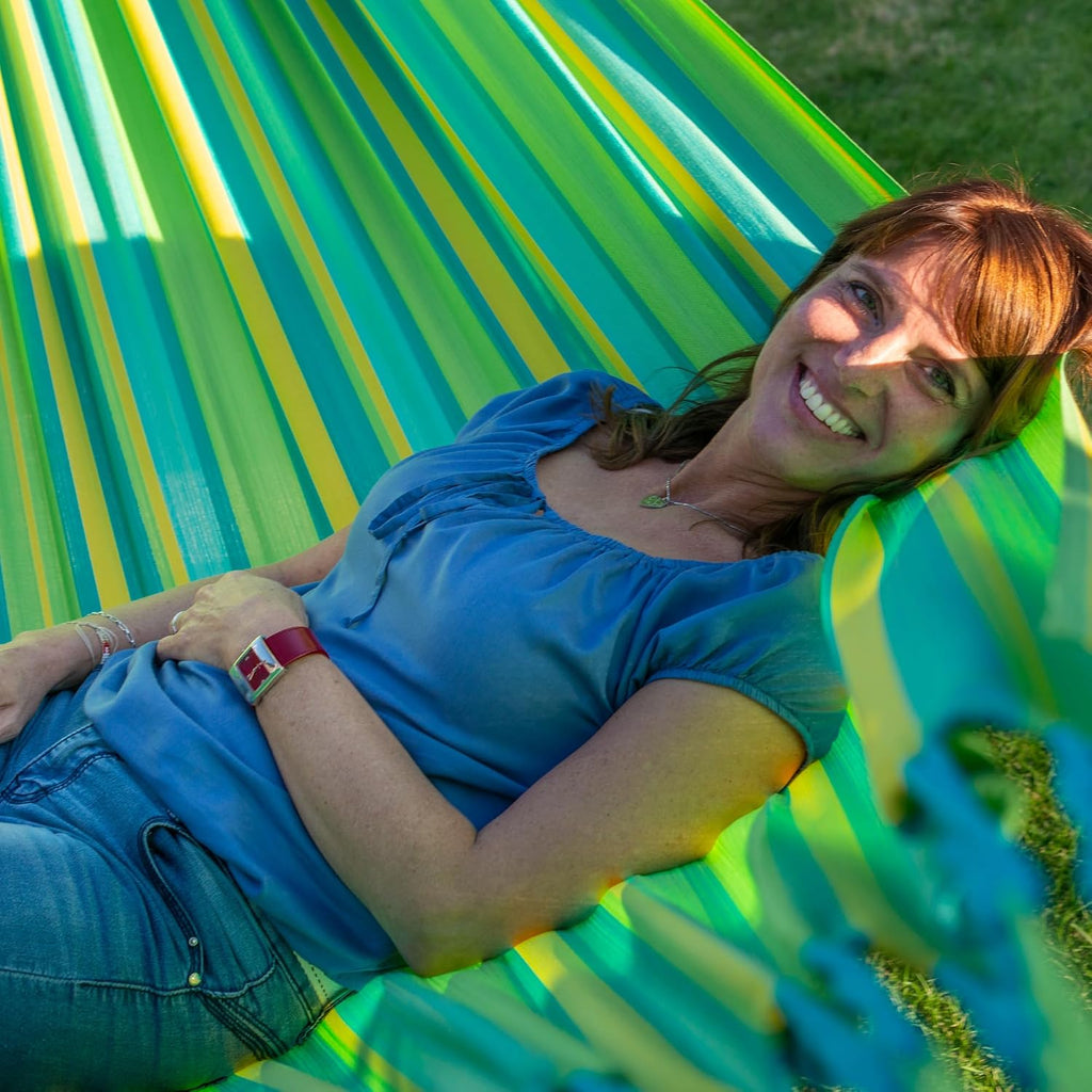 LA SIESTA Brisa Double Outdoor Hammock — Colombian-Made Polypropylene, UV & Weather Resistant, for Backyard & Patio - Lime