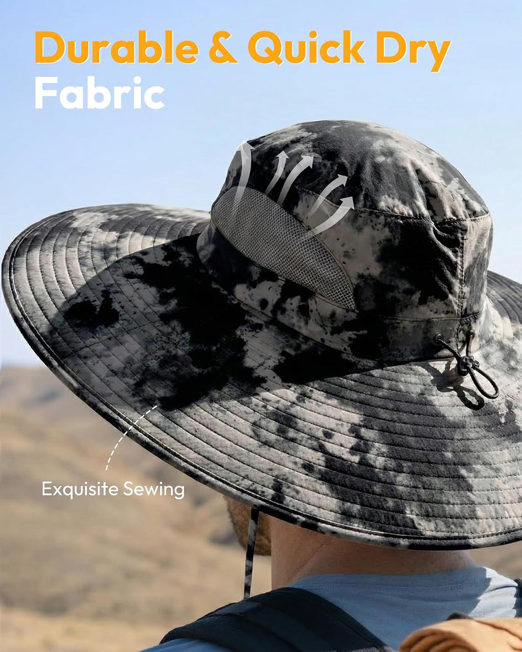 Mens Sun Hat Super Wide Brim Waterproof Breathable Bucket Hats for Men