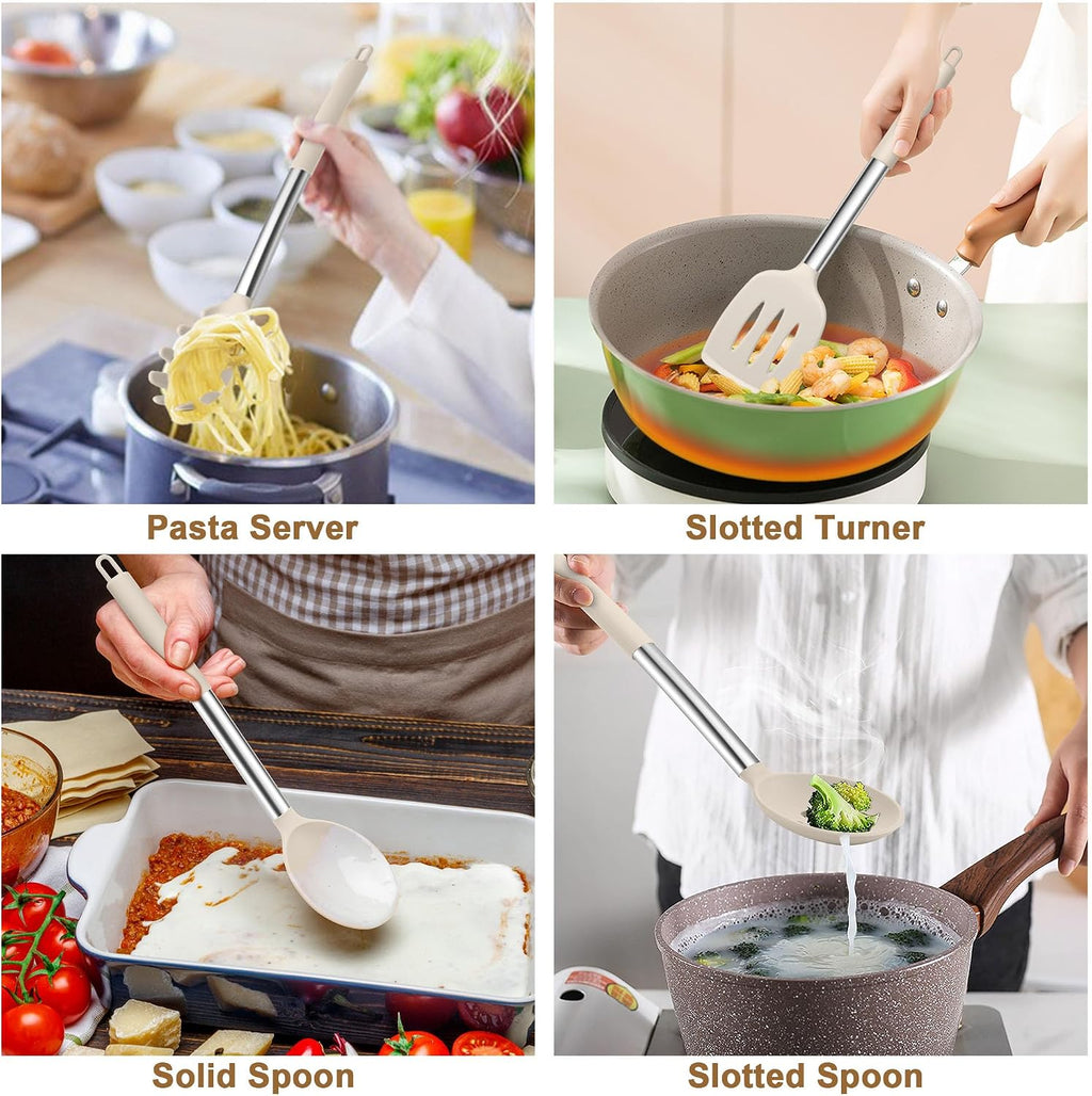 TeamFar Cooking Utensils Set, 5 PCS Silicone Kitchen Utensils, Khaki