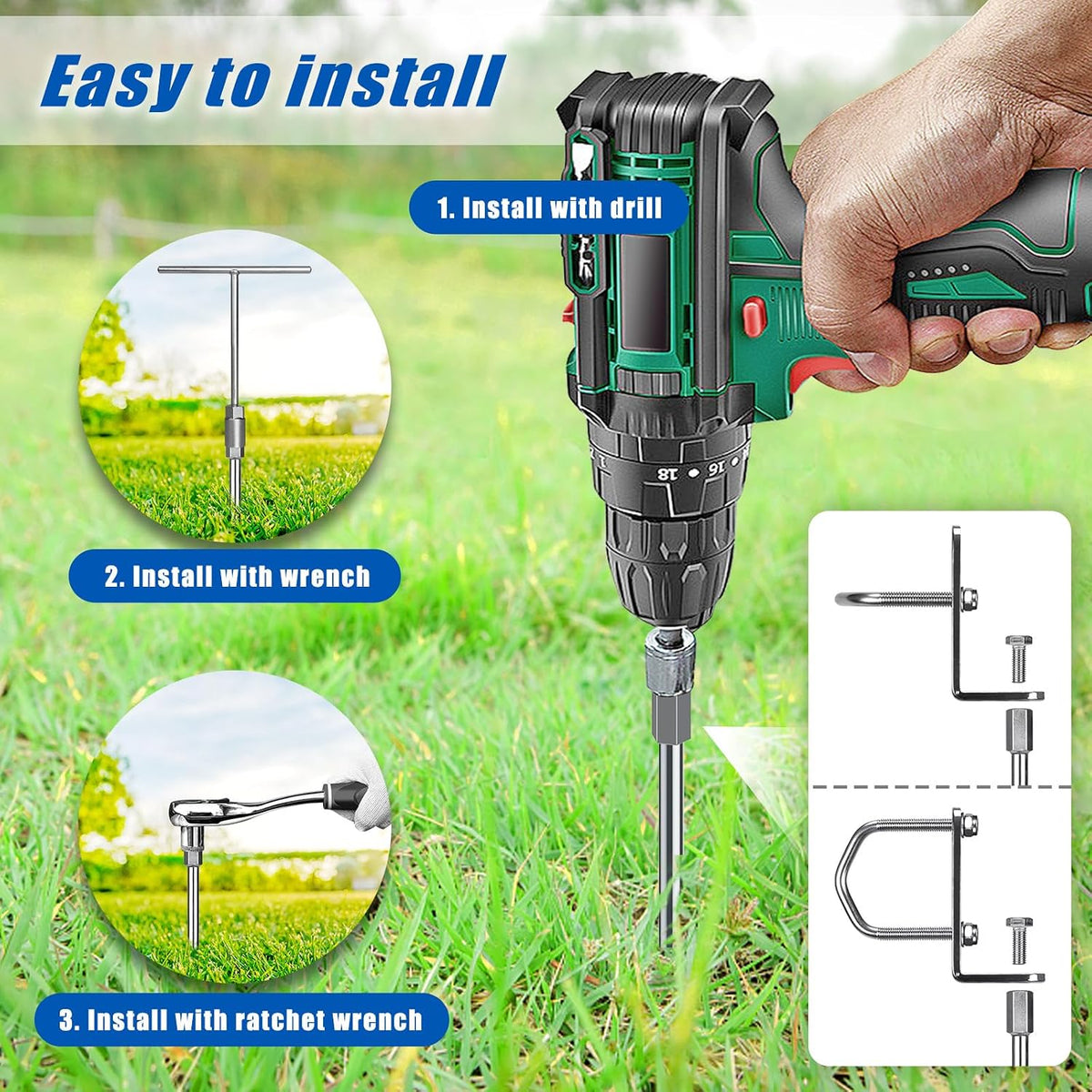 30" Screw In Ground Anchors, Heavy Duty Anchor Kit, 4 Pack