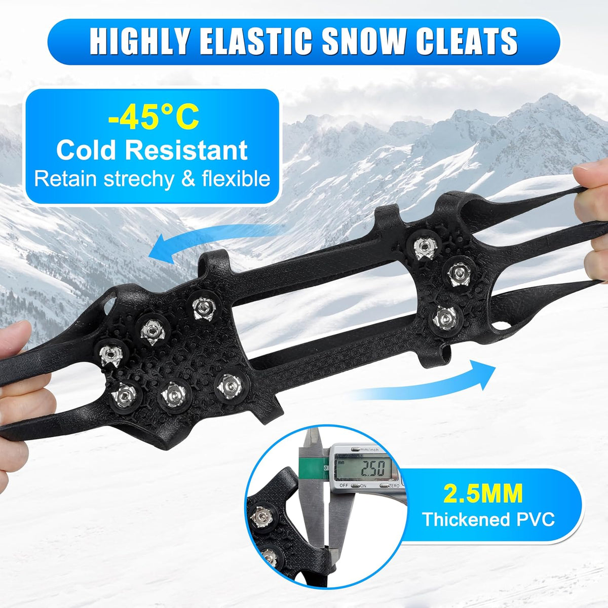Crampons Ice Cleats for Shoes and Boots Snow Traction Cleats for Walking on Snow and Ice 9 Point Cleats Non-Slip Grippers Overshoe Silicone Stretch Footwear for Winter Hiking Climbing Ice Fishing