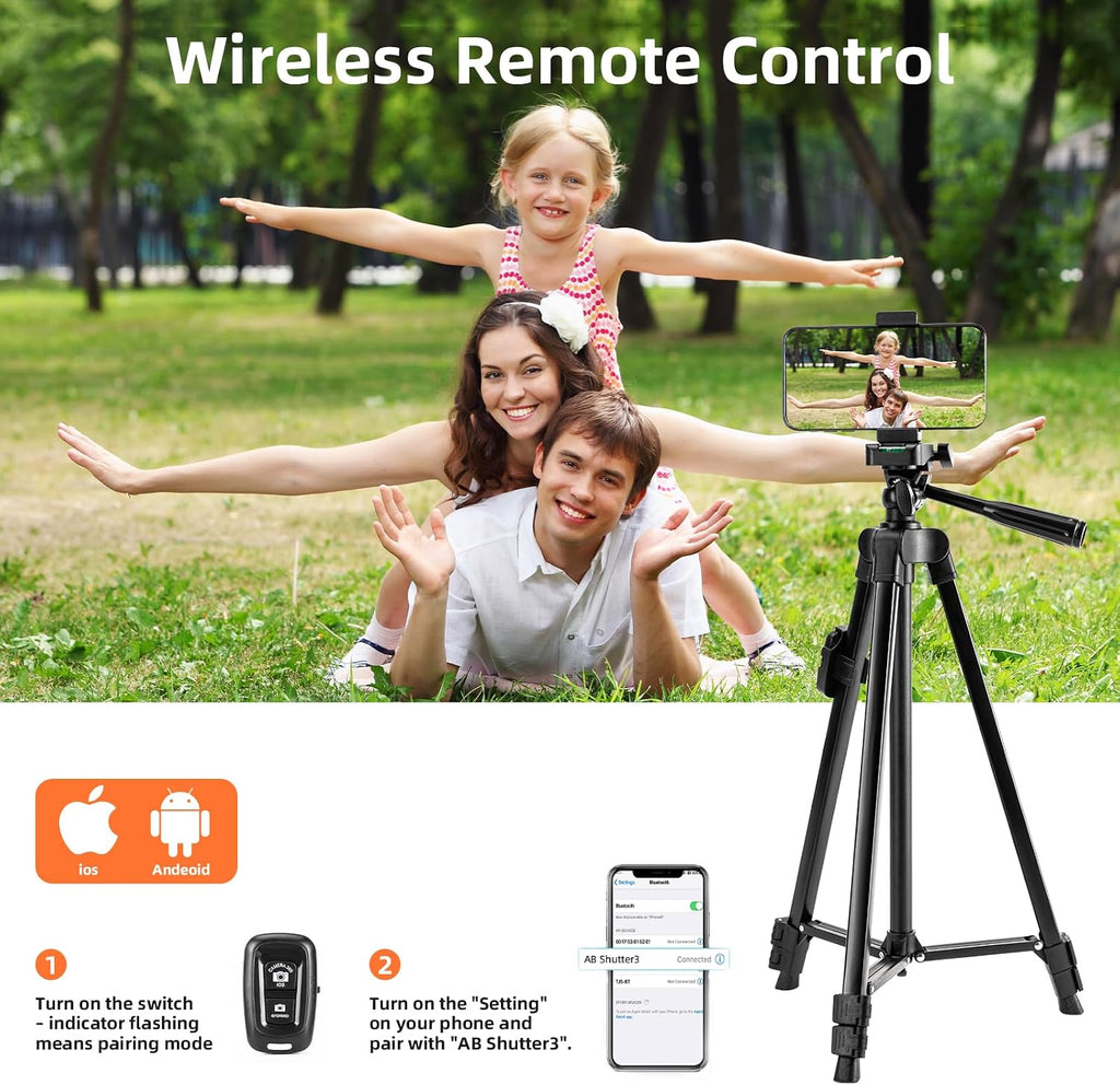 Fotopro Camera Tripod, 51'' Lightweight Portable Travel Tripods for Camera and Phone with 3-Way Head Remote Control Cellphone Holder Travel Bag, Aluminum Phone Tripod Stand for Recording LiveStreaming