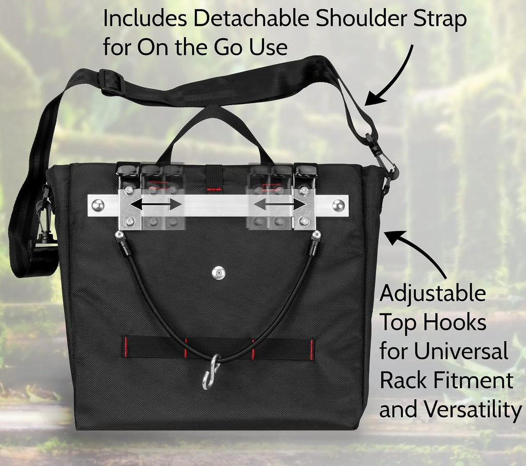Metro Basket Pannier - Tear Resistant - Industrial Grade Ballistic Nylon - Pannier for Bicycle, Single Side with Shoulder Strap, Adjustable Top Hooks