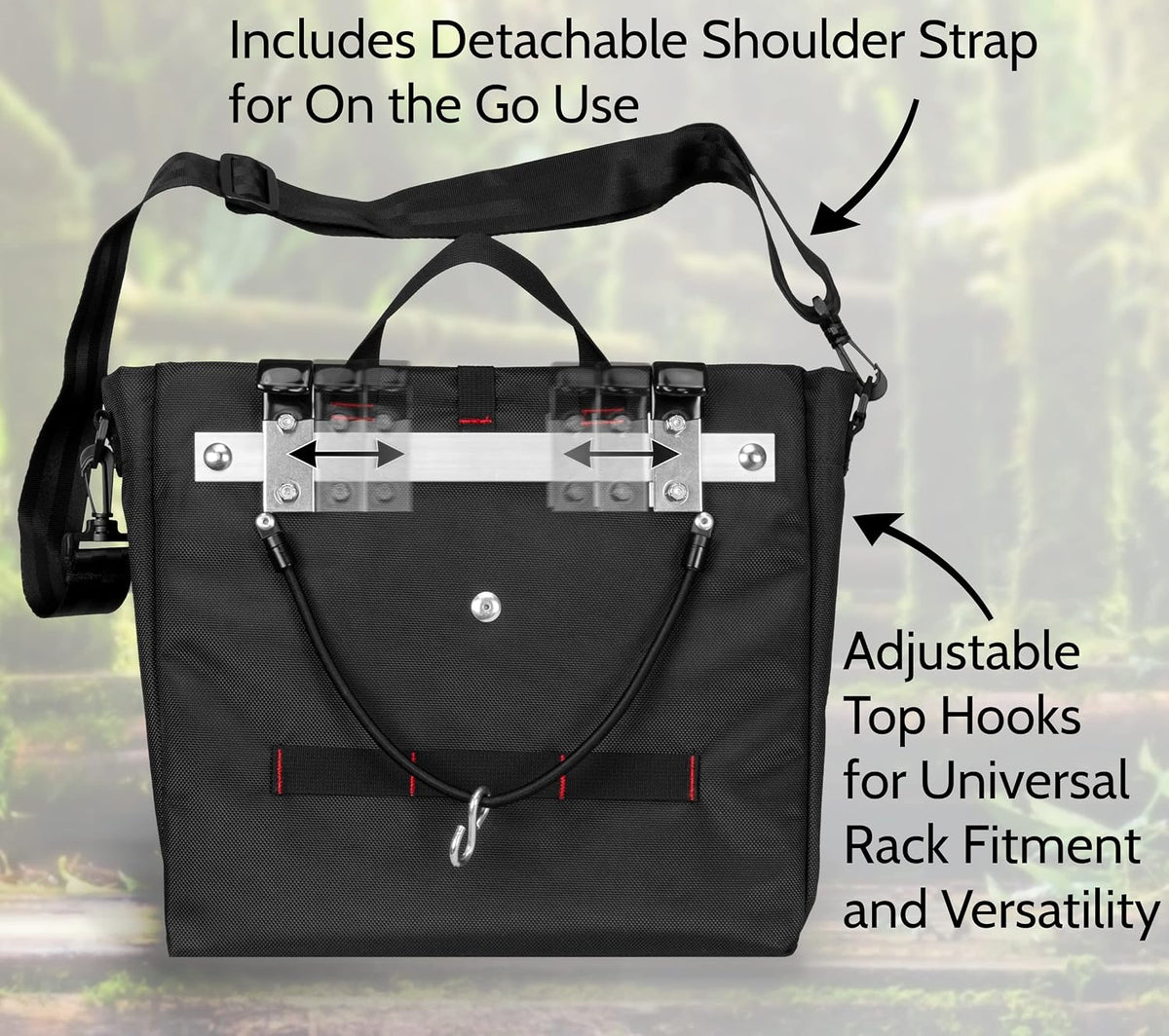 Metro Basket Pannier - Tear Resistant - Industrial Grade Ballistic Nylon - Pannier for Bicycle, Single Side with Shoulder Strap, Adjustable Top Hooks