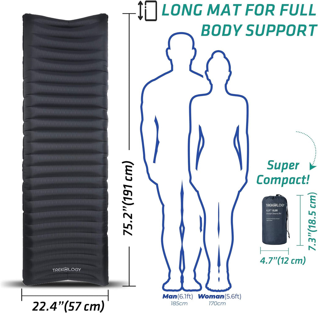 TREKOLOGY Ultralight Backpacking Sleeping Pad, Inflatable Camping Mat