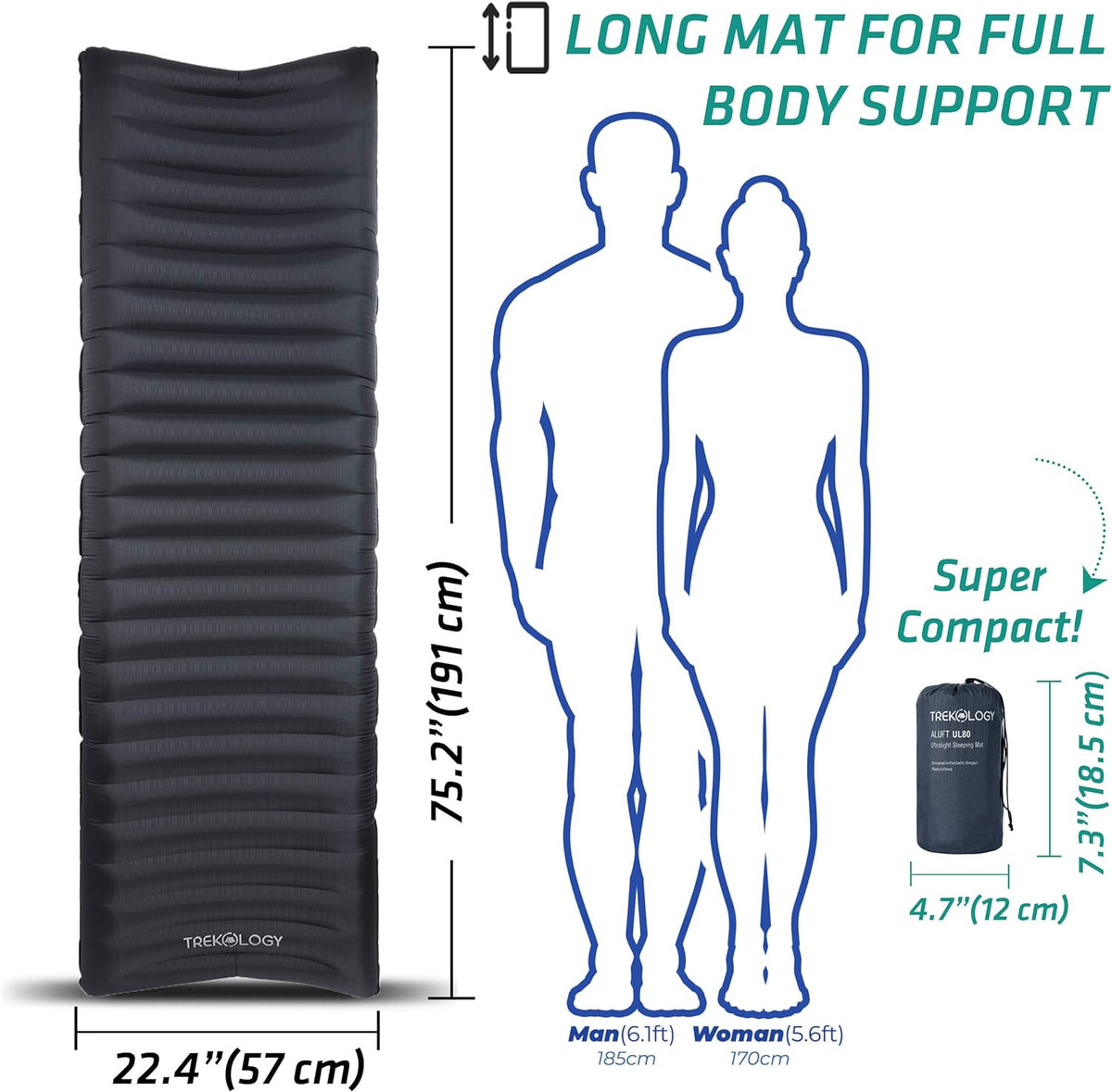 TREKOLOGY Ultralight Backpacking Sleeping Pad, Inflatable Camping Mat