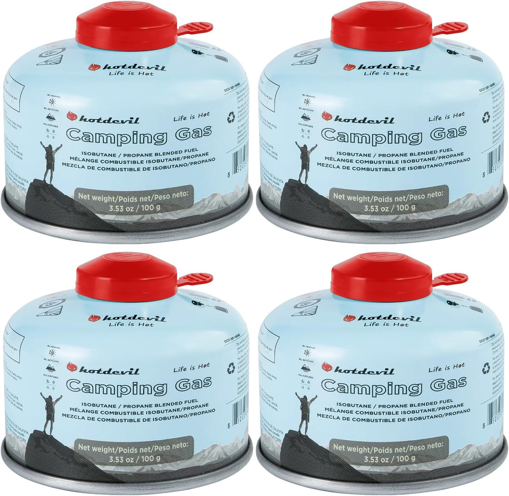 Hotdevil Isobutane Fuel Canister 100 Gram Camping Stove Fuel Butane Propane Blend Camping Fuel Gas Canister Backpacking Fuel Light-weight Compact Camping Fuel Mini Propane Tanks Camp Stove Fuel 3.53oz
