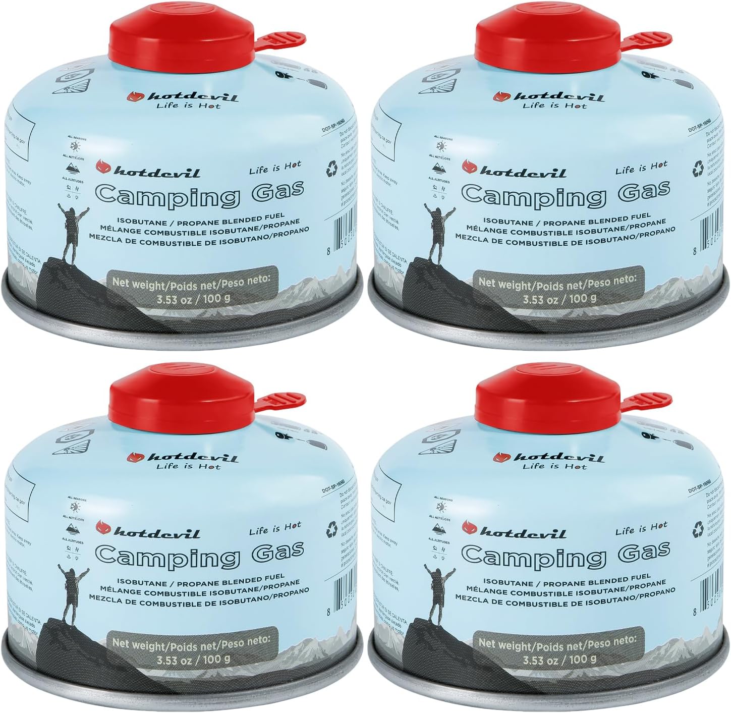 Hotdevil Isobutane Fuel Canister 100 Gram Camping Stove Fuel Butane Propane Blend Camping Fuel Gas Canister Backpacking Fuel Light-weight Compact Camping Fuel Mini Propane Tanks Camp Stove Fuel 3.53oz