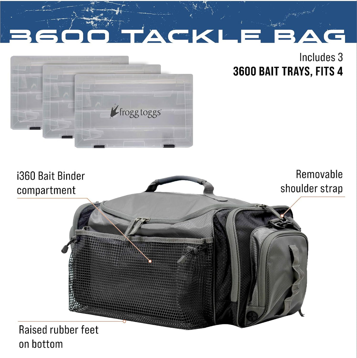 FROGG TOGGS Heavy Duty Fishing Tackle Duffle Bag, Black, 3600