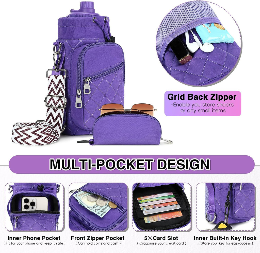 AGLOD Water Bottle Carrier Bag with Strap, Water Bottle Holder Crossbody Bags for Women Men for Walking, Hiking,Cycling