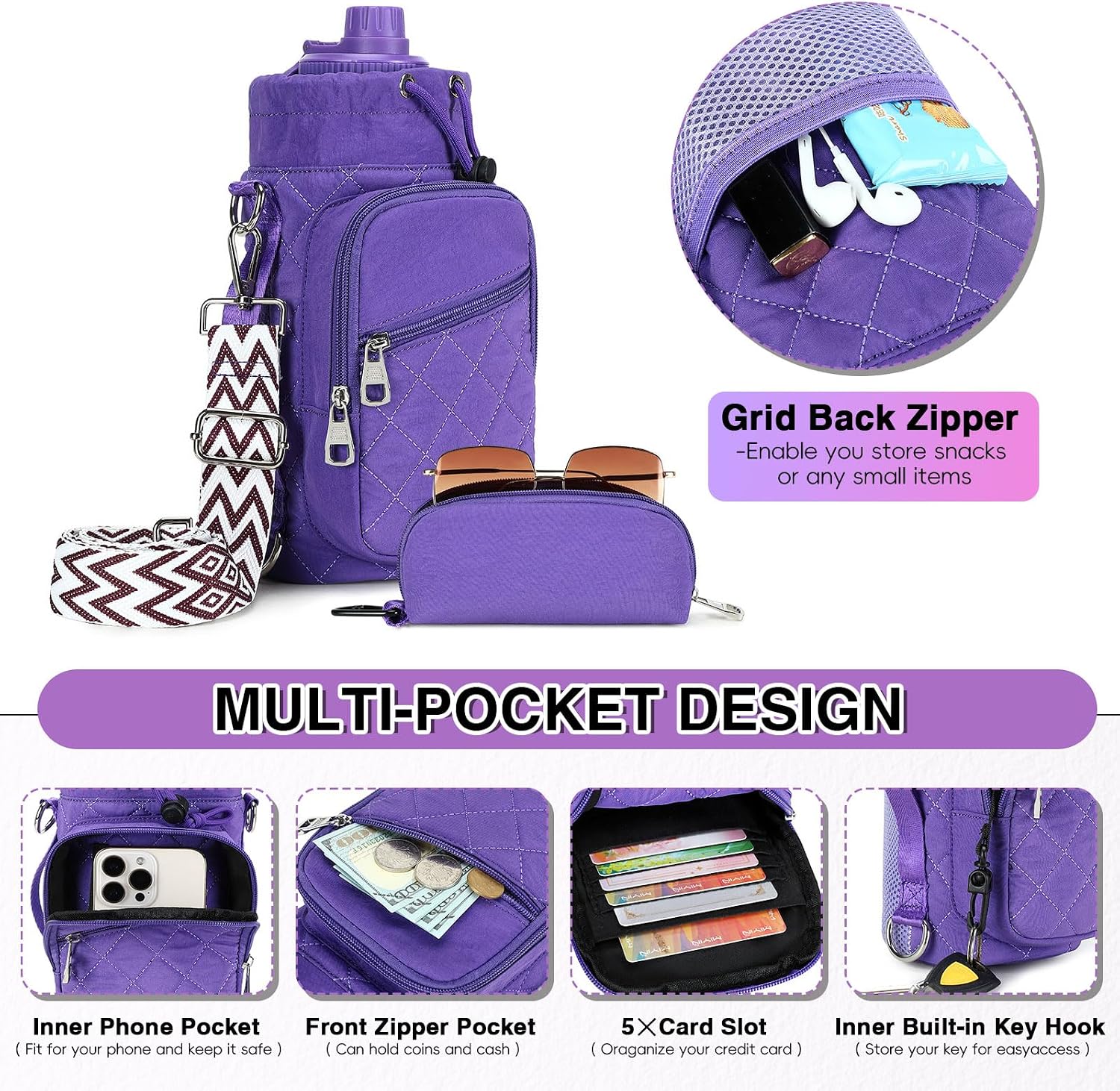 AGLOD Water Bottle Carrier Bag with Strap, Water Bottle Holder Crossbody Bags for Women Men for Walking, Hiking,Cycling