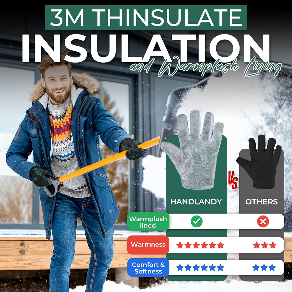 HANDLANDY Winter Work Gloves for Men Women, 3M Thinsulate Insulated Thermal Waterproof Skiing Hiking Cold Weather Gloves