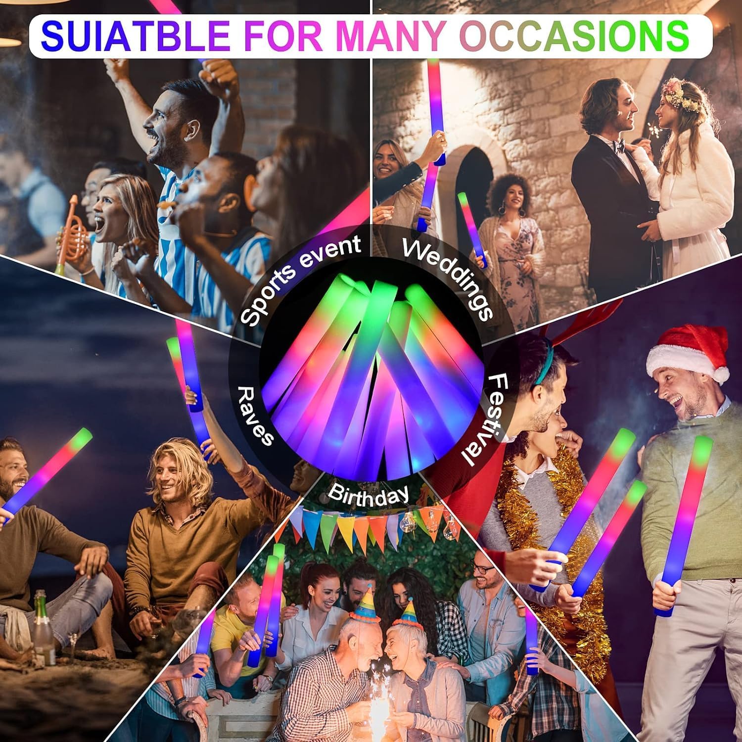 LifBetter Light Up Glow Sticks Bulk, LED Foam Sticks in The Dark with 3 Modes Flashing Led Foam Multicolor Batons Light up Party Favors for Birthdays, Weddings, Concerts, Festivals (30pcs)