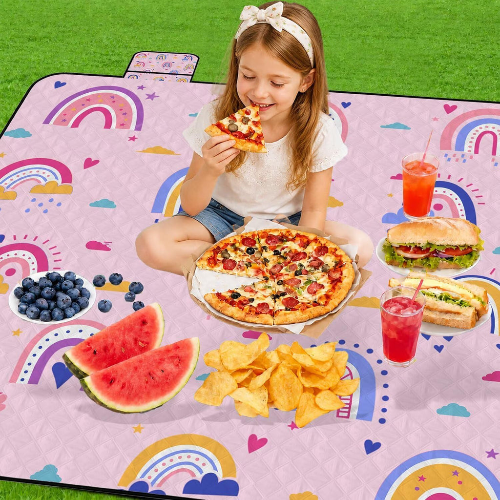 Extra Large Picnic Blanket Waterproof Beach Blanket 80"x 80" Outdoor Camping Mat Foldable Outdoor Blanket Picnic Mat Suitable for Park, Indoor Crawling, Lawn, Garden, Patio, Music Festival(Rainbow)