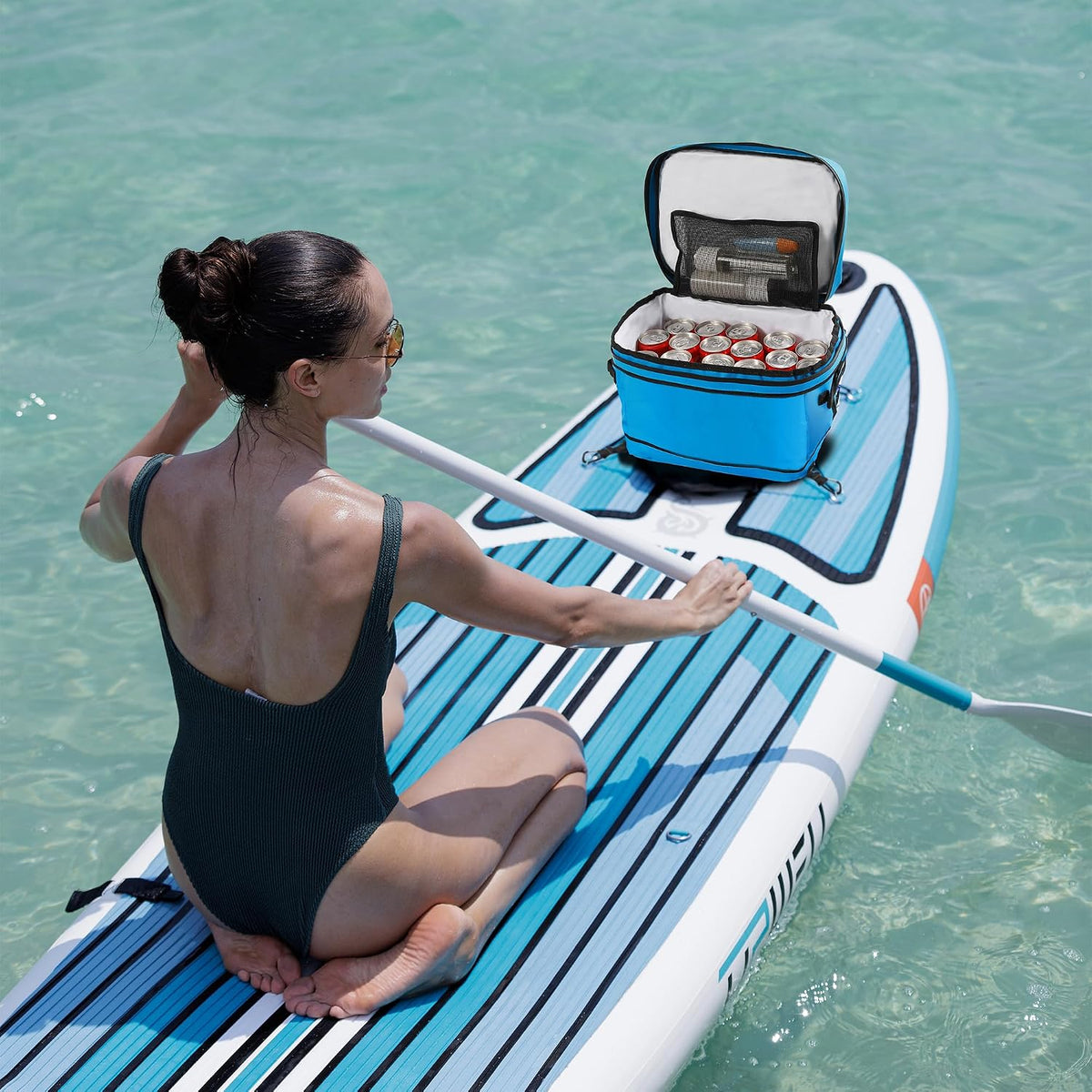 UPWELL Paddle Board Accessories, Waterproof SUP Cooler Bag with TPU Zipper, PVC Dry Bag, 30 Cans Surf Kayak Cooler Bag for Paddle Board, Kayak