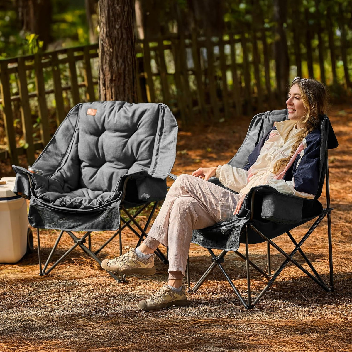 EVER ADVANCED XL Camping Chair with Detachable Cushion Supports 400LBS Grey