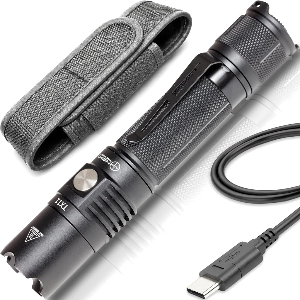 NP NIGHT PROVISION TX11 Tactical Flashlight with Duty Belt Holster & USB Rechargeable Battery Luminus 1600 Lumens LED for Police Security Military Grade Brightest Tac Flashlights