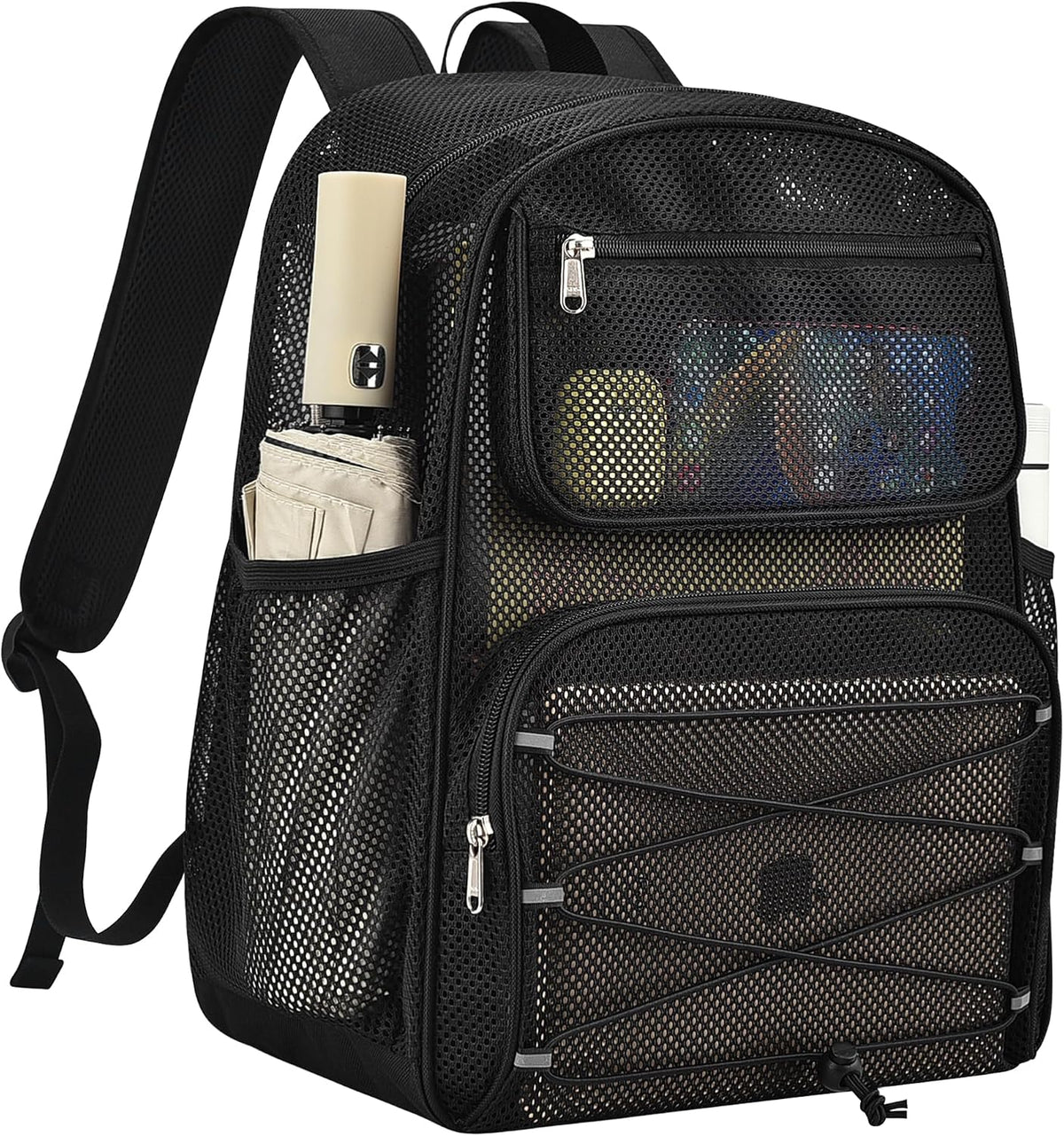 Paxiland Mesh Backpack Heavy Duty, 27L Large See Through Mesh Beach Bag