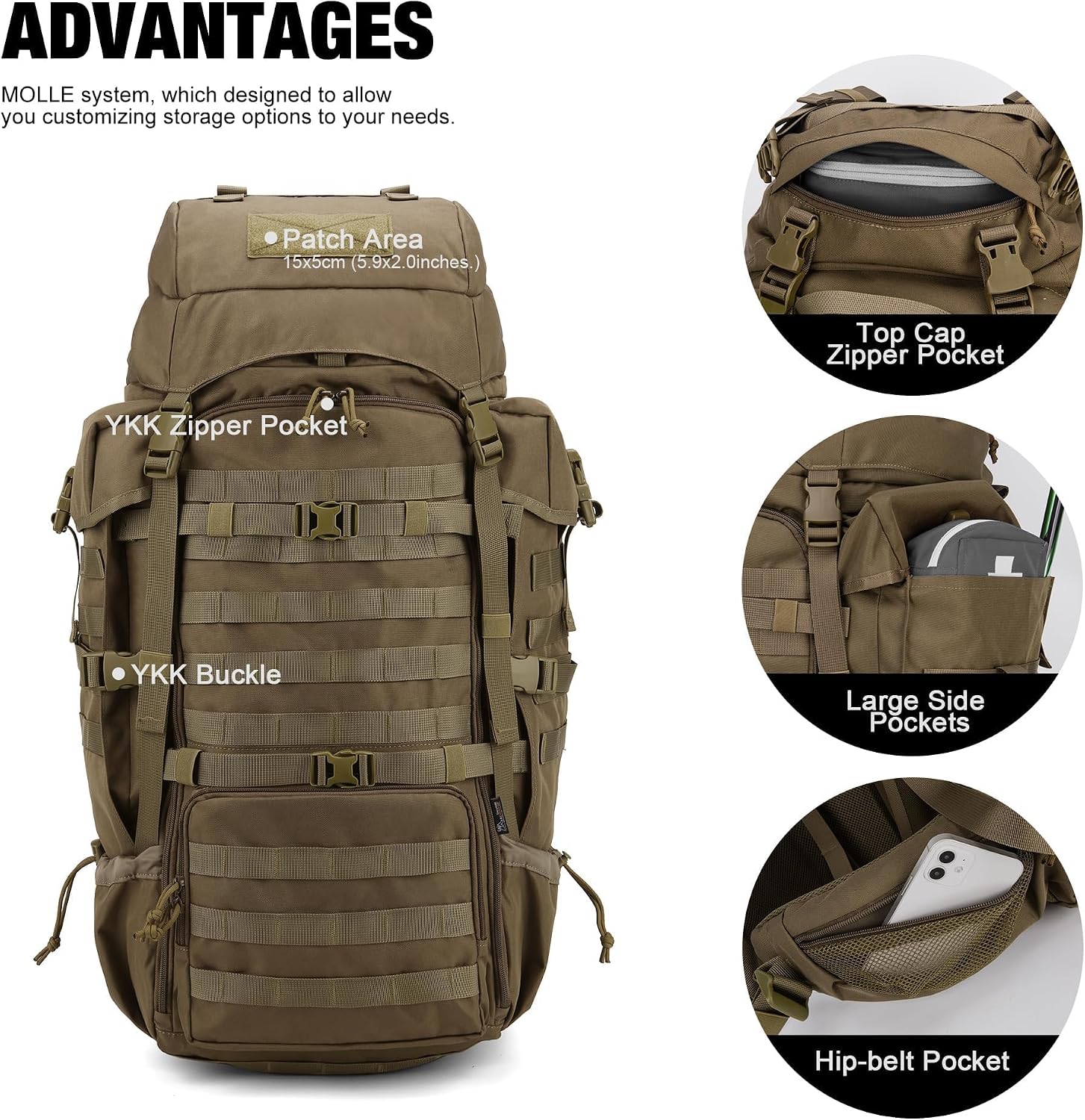 Mardingtop 70L Internal Frame Backpack for Hunting,Camping,Hiking Backpacking Backpack with Rain Cover