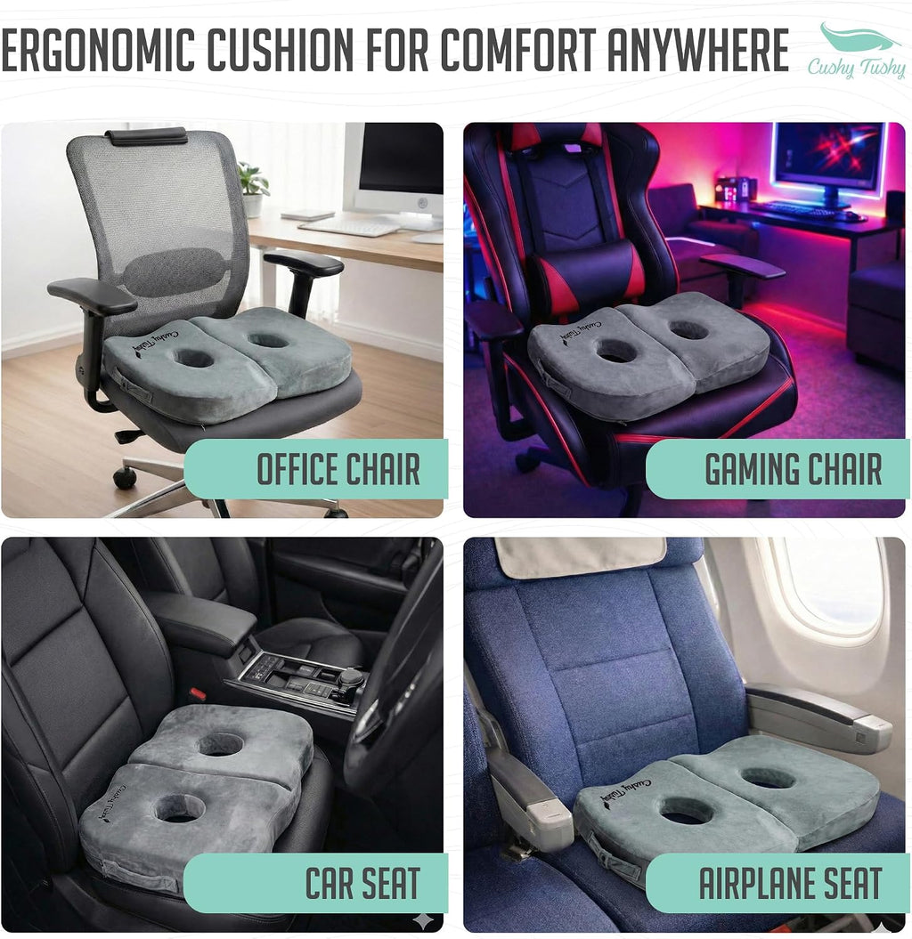 Cushy Tushy Seat Cushion | Premium Foldable Sit Bone Cushion for Pressure Relief, Hip, Hamstrings & Sciatica Comfort | Butt Pillow | Ergonomic Ischial Tuberosity Support for Home, Office & Driving