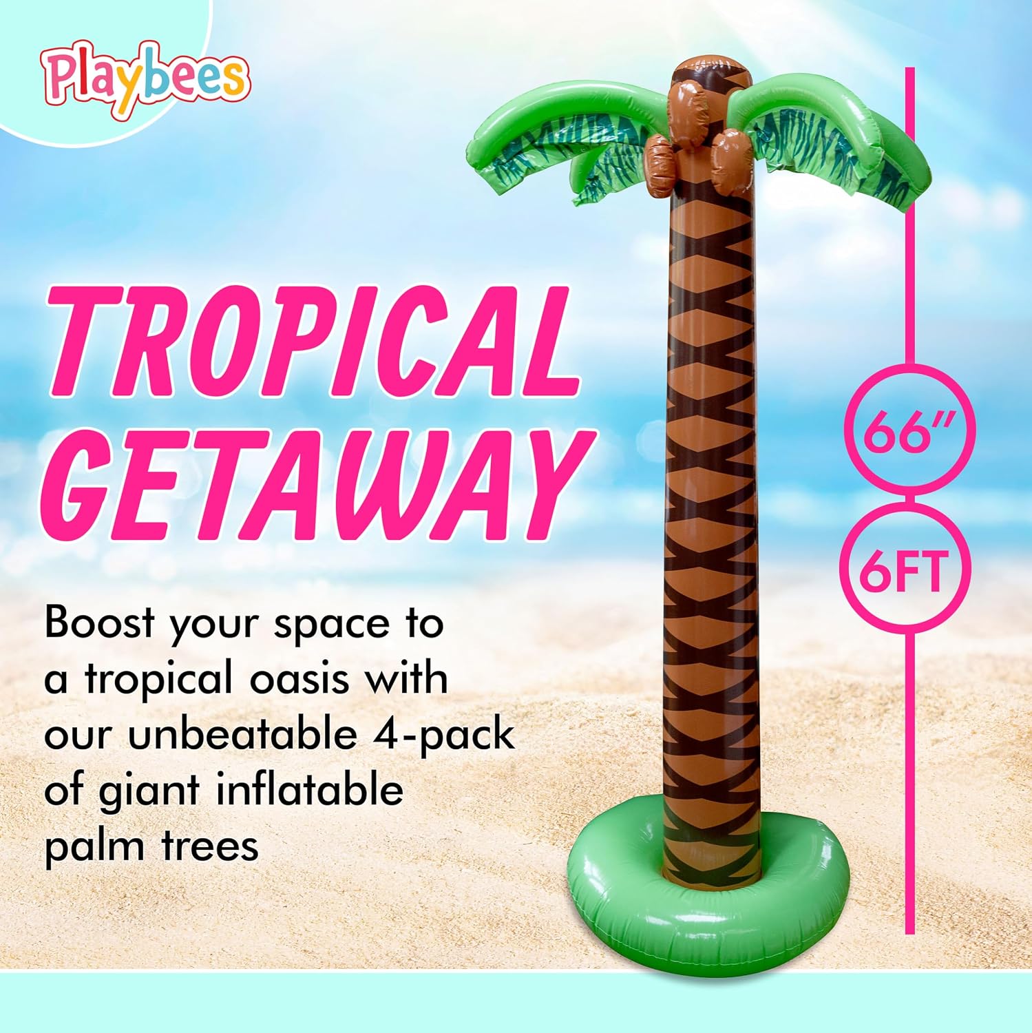 Giant Inflatable Palm Trees, 6 Foot, Hawaiian Tropical Beach Decor, 4 Pack
