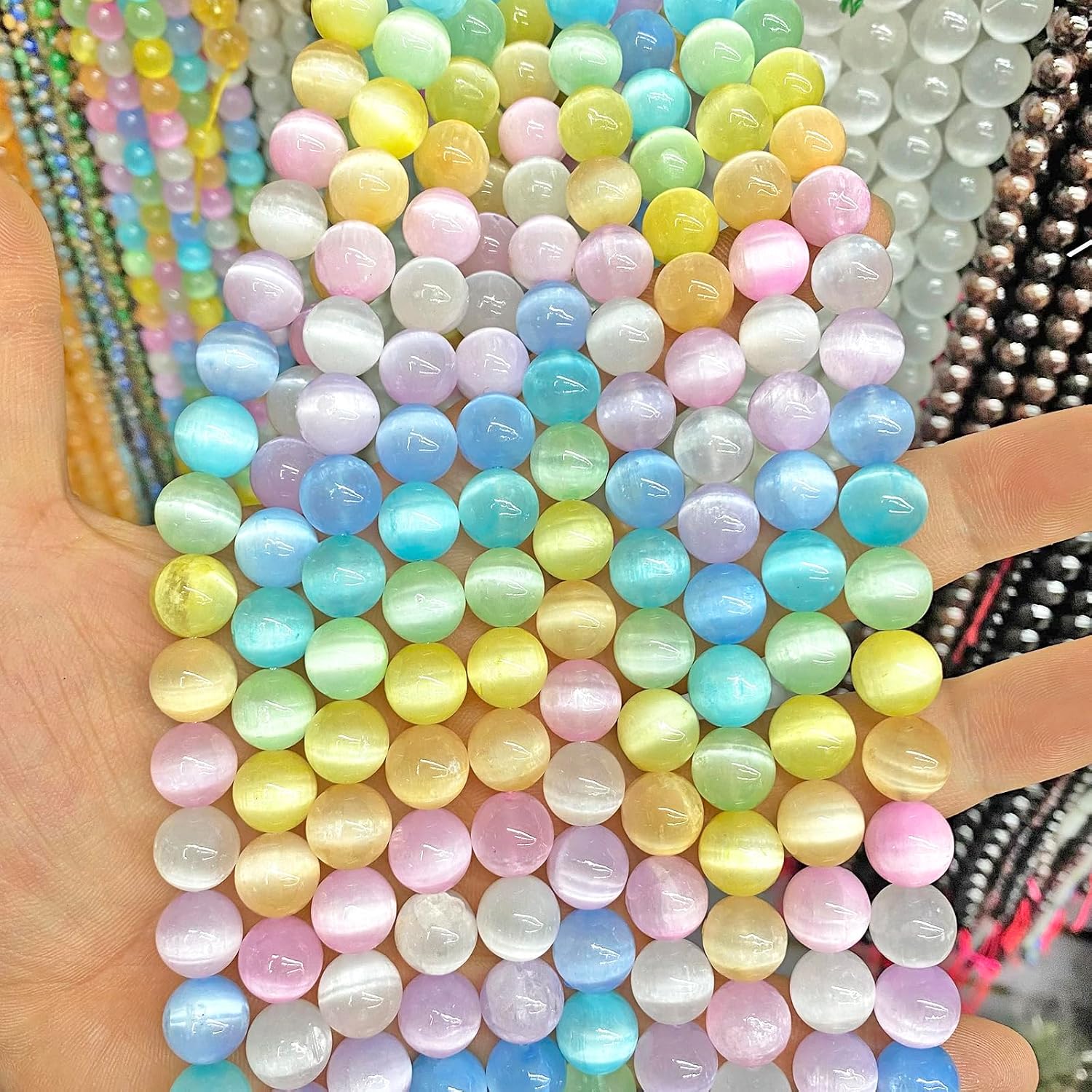 4MM 86PCS Colorful Selenite Gypsum Stone Crystal Beads for Jewelry Making DIY Bracelet