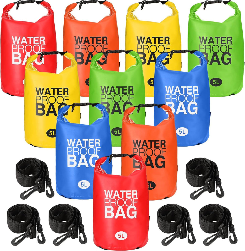Jexine 10 Pack Dry Bag Waterproof, 5L Ultralight Dry Sacks Roll Top Storage Bag Backpack Camping Portable Outdoor Bags Keep Gear for Backpacking Kayaking Hiking Swimming Fishing Boating (Multicolor)