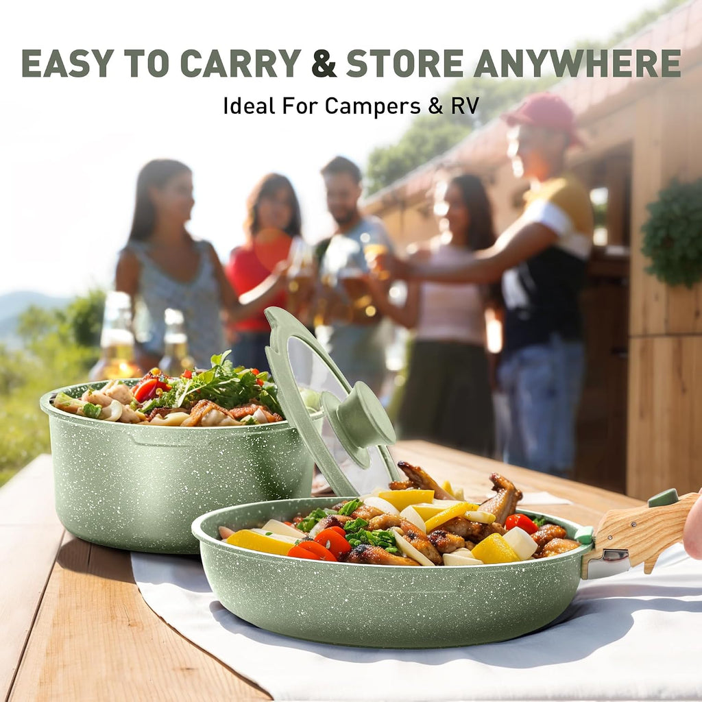 MAISON ARTS Camping Pots and Pans Set Non Stick with Removable Handle
