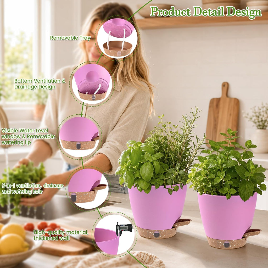6 Inch Small Self Watering Pots for Indoor Outdoor Plants,5-Pack