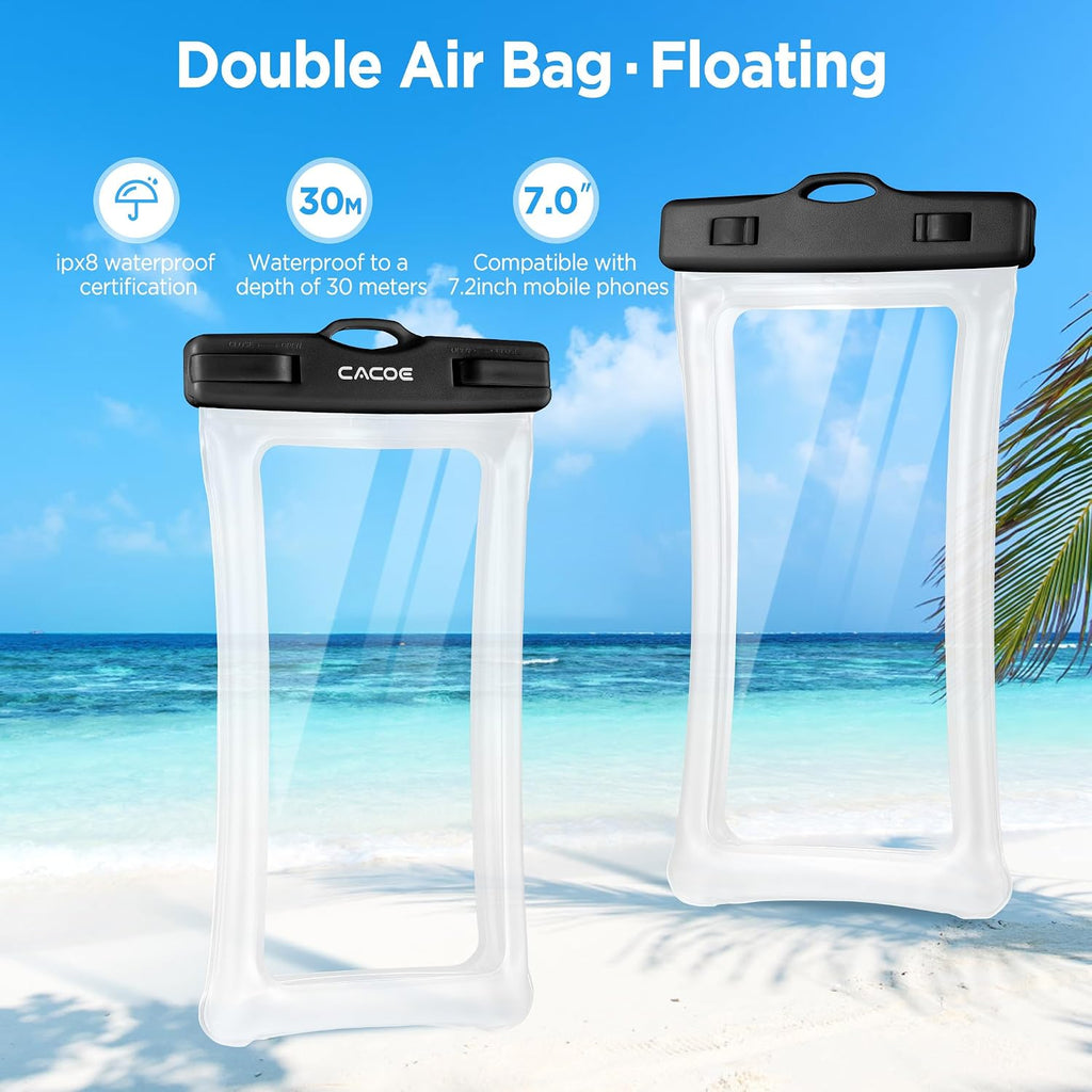 CACOE Floatable Waterproof Phone Pouch 2 Pack Up to 7.0",Black+Black-1