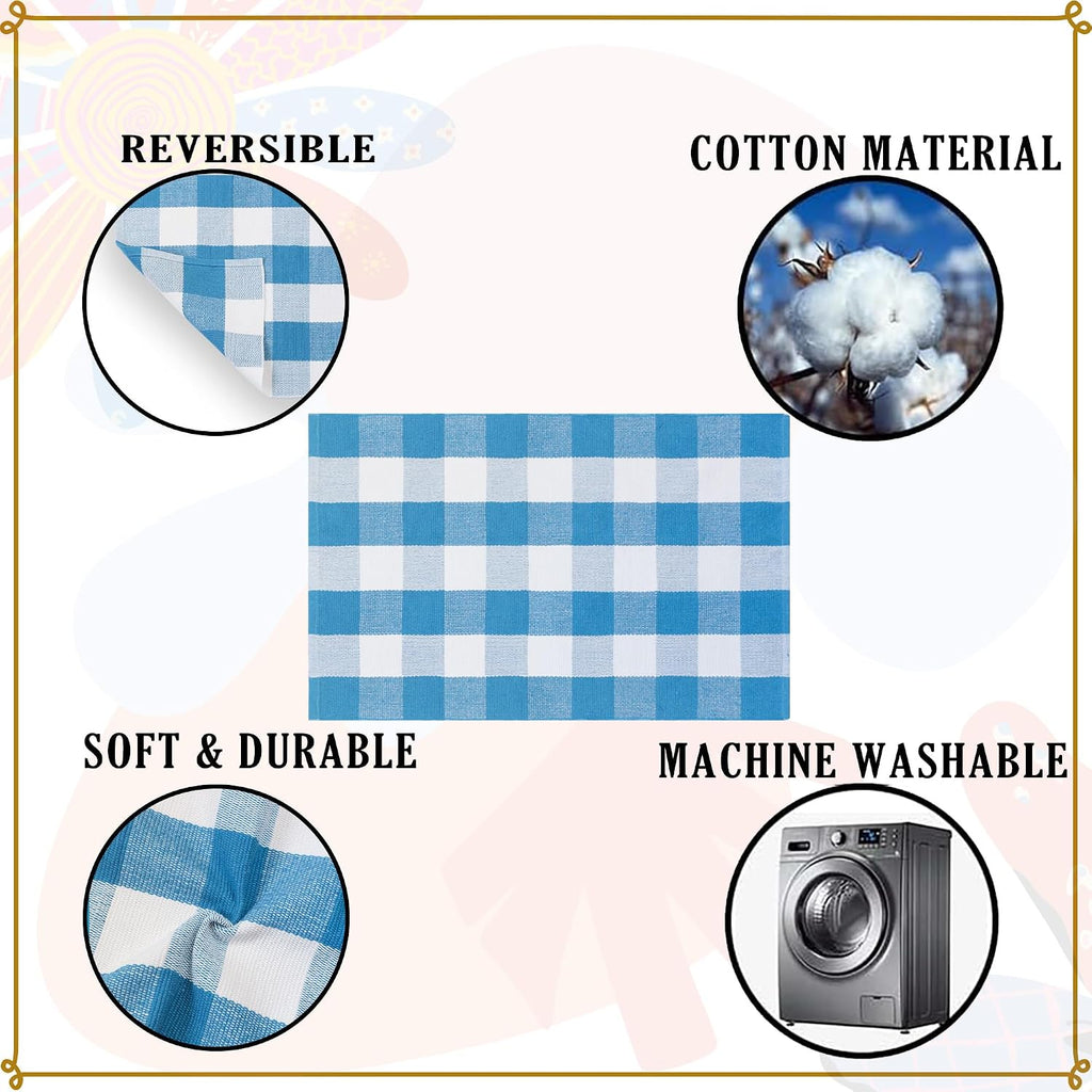 Buffalo Plaid Outdoor Rugs, 4'x6' Blue and White Checkered Indoor Outdoor Area Rug, Layering Rug for Welcome Door Mat, Washable Cotton Woven Farmhouse Mat for Spring Easter Front Porch Décor