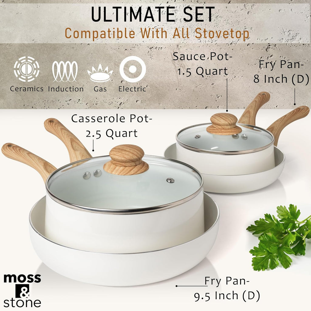 Moss & Stone Pots and Pans Set Nonstick, 6-Piece Induction Cookware Set