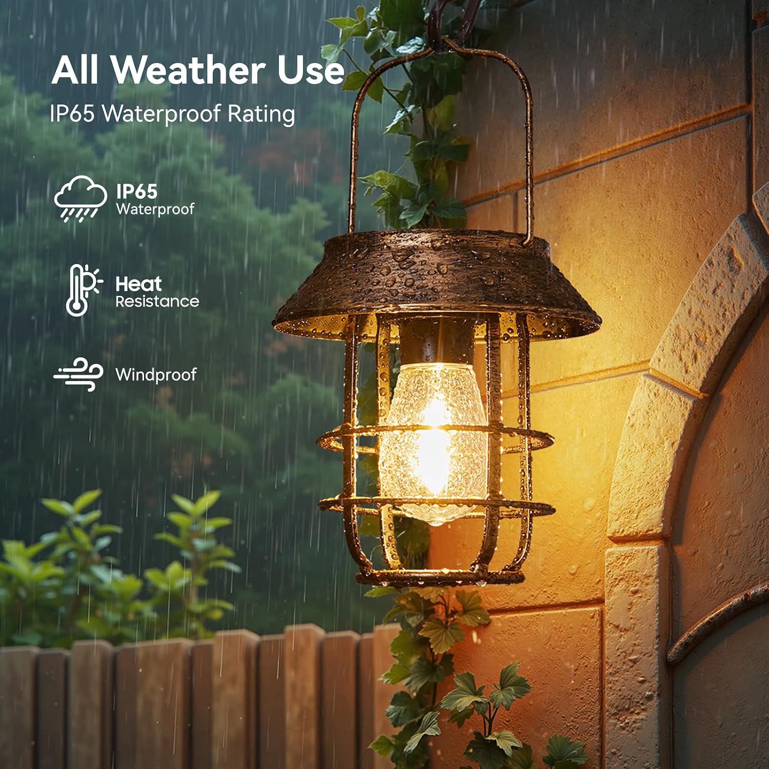 2 Pack Solar Lanterns Outdoor Waterproof, Retro Metal Hanging Lantern
