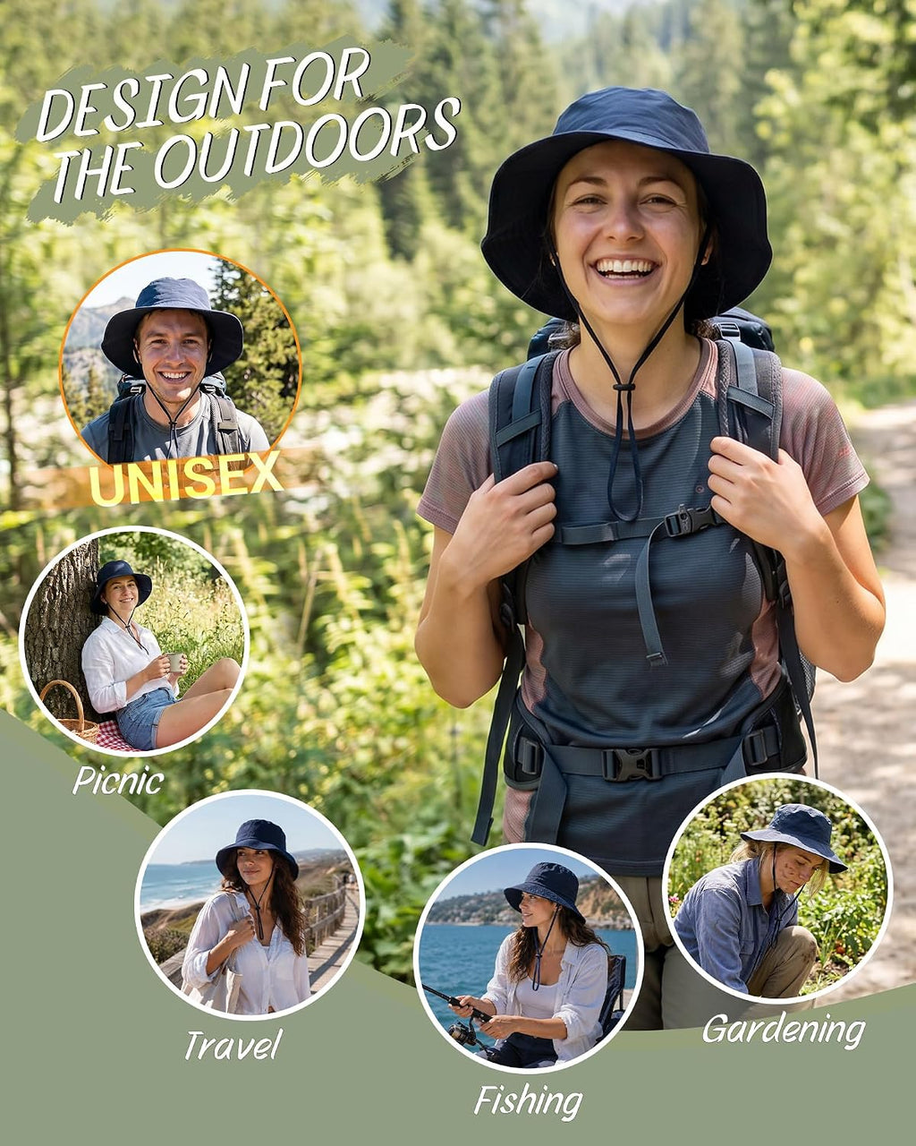 Water-Resistant UPF 50+ Sun Bucket Hat Packable Brimmed for Women Men