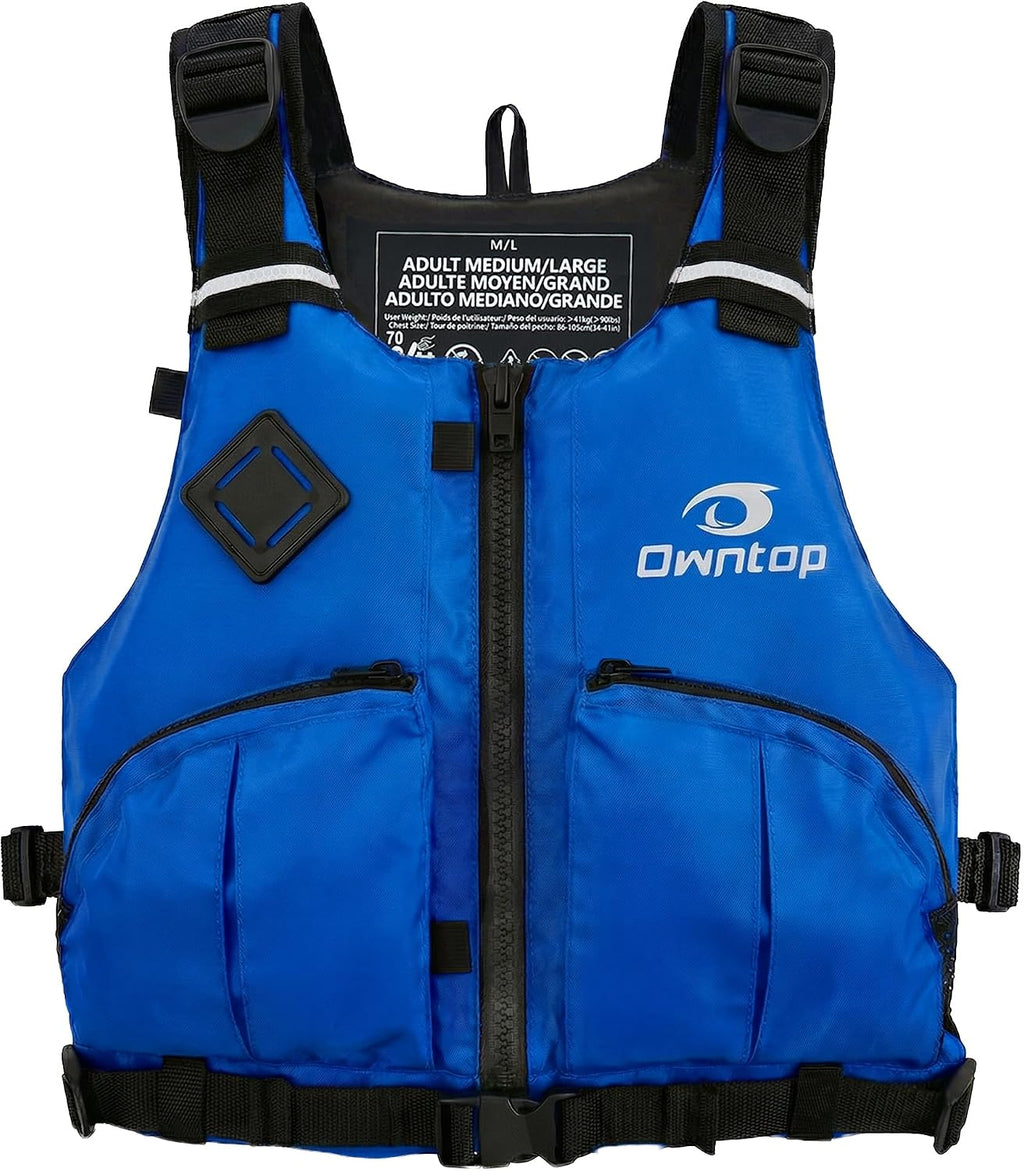 Owntop Women & Men Swim Vest for Kayaking & Paddle Sports, Adjustable Swimming Vest for Adult, Large Armhole Swim Jacket with Waist Strap for Fishing & Boating
