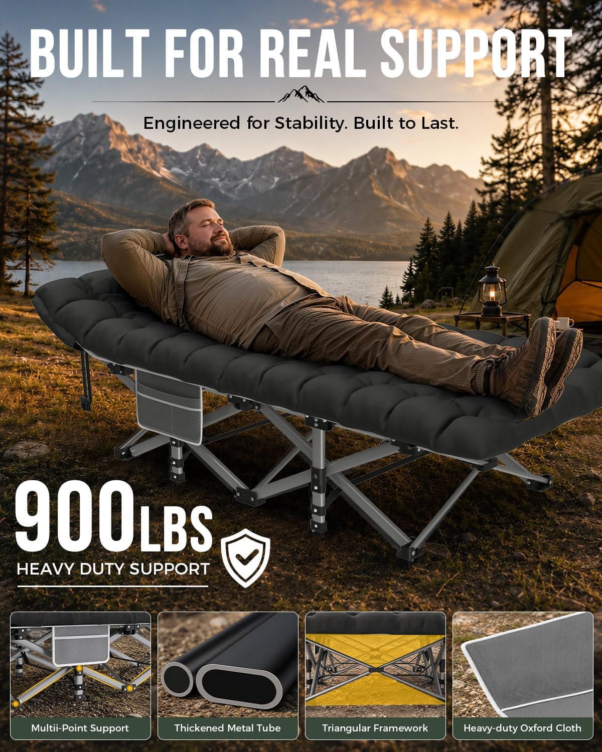 ZENPETIO XXL Folding Camping Cot for Adults, 32" Heavy-Duty Extra Wide Cots