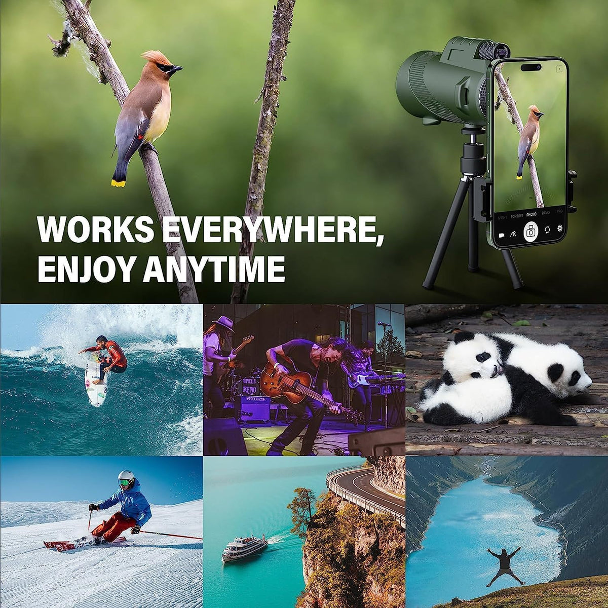 80x100 monocular Telescope, Suitable for Adults and Children, for Bird Watching, Hiking, and Concert Tours, with Phone Clip and Stand