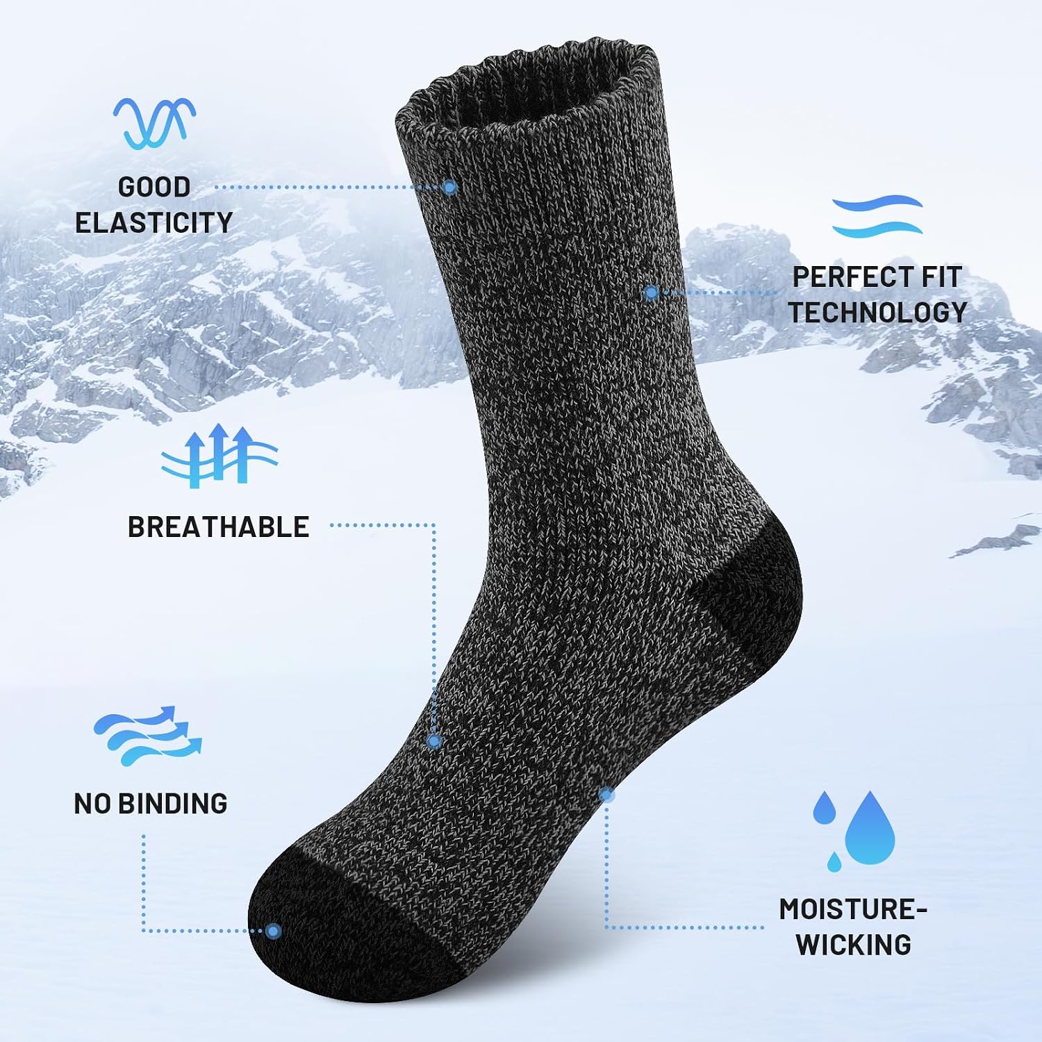 SIMIYA 5 Pairs Merino Wool Socks for Men, Super Thick Hiking Thermal Socks for Cold Weather | Thick Cushion, Moisture Wicking, Warm Winter, Breathable, Crew Socks, Outdoor Hiking, Everyday Wear