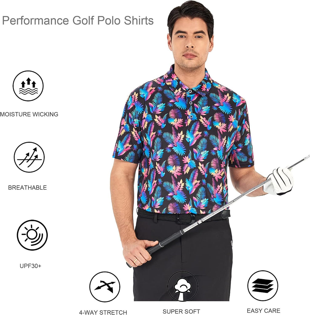 Alex Vando Mens Golf Shirt Moisture Wicking Print Performance Polo Shirt