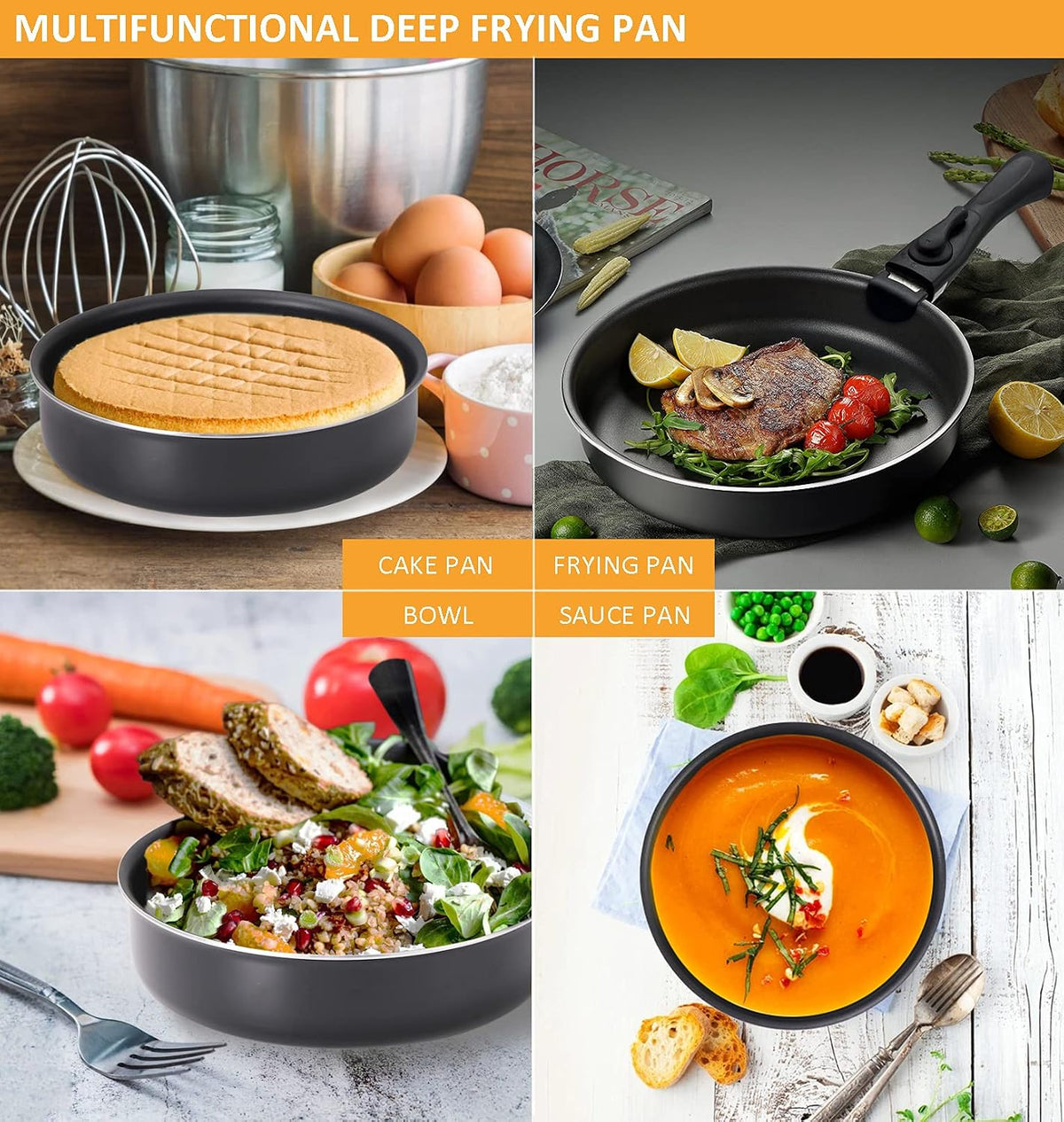 16 Pieces Kitchen Removable Handle Cookware Sets, Stackable Pots and Pans Set Nonstick for Induction Gas RVs Camping Space Saving