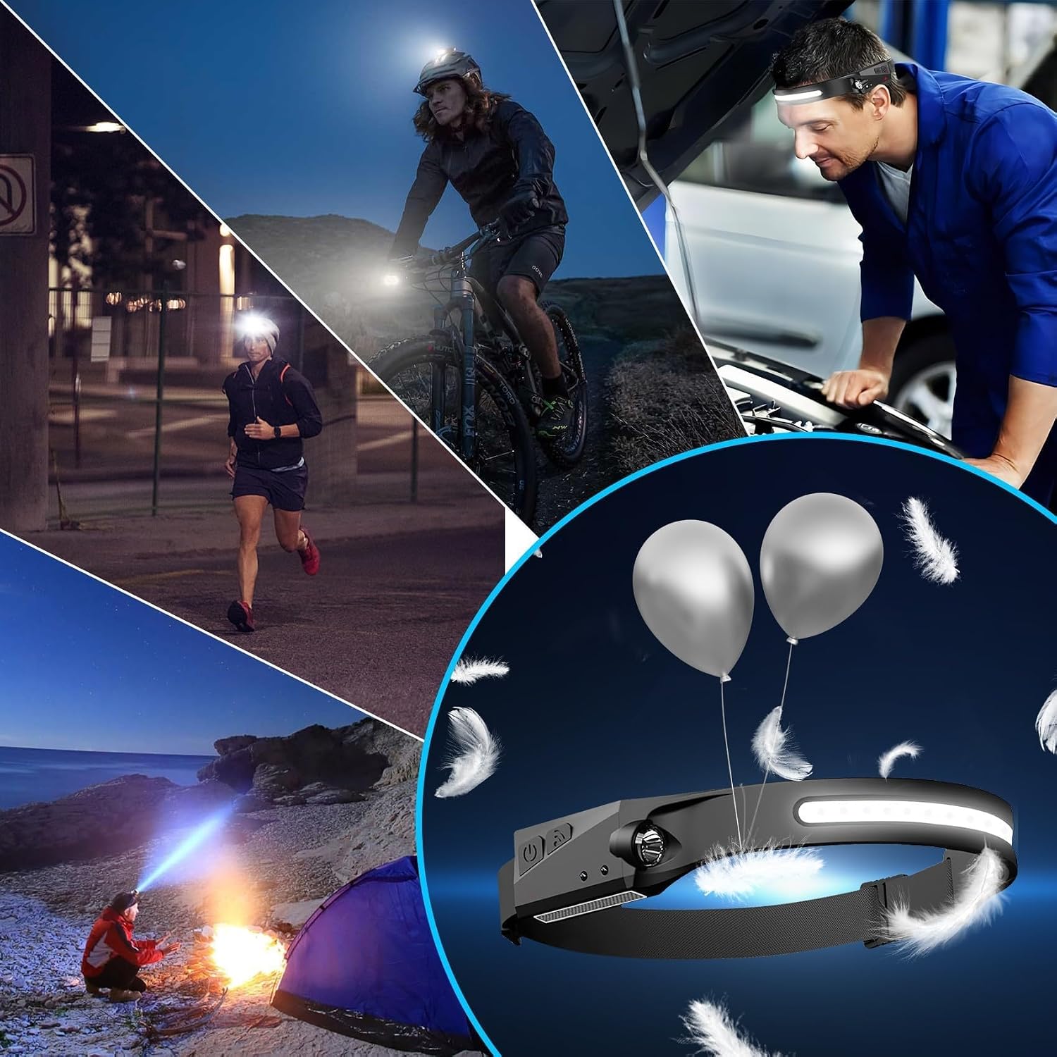Bud K 48pack Headlamp Rechargeable, 1000 Lumen Headlamps for Adults, 230 Angles Wide Beam Headlamp & Spotlight, 6 Modes, Lightweight Head Lamps for Camping Running Cycling (48)