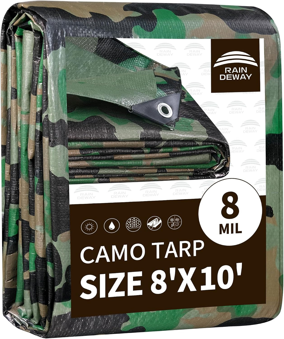 RAINDEWAY Camo Tarp 8x10FT Waterproof Multipurpose Camouflage Tarps Cover