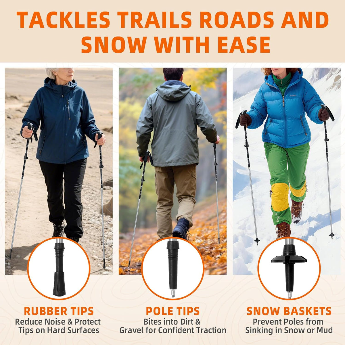 Collapsible Trekking Poles for Hiking - Lightweight Foldable Hiking Poles