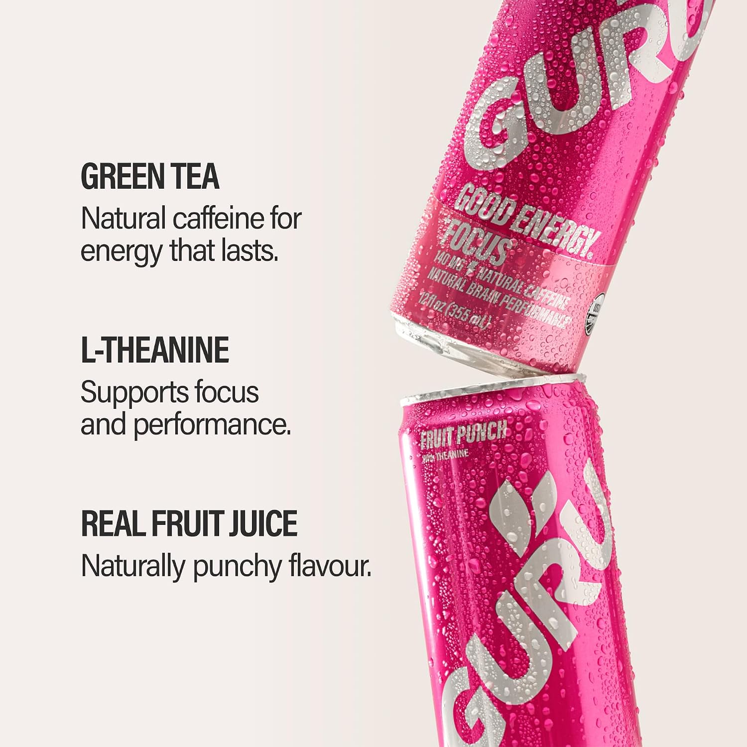 GURU Organic Energy Drink, Fruit Punch, Natural Caffeine, 12 Fl Oz, 12 Pack