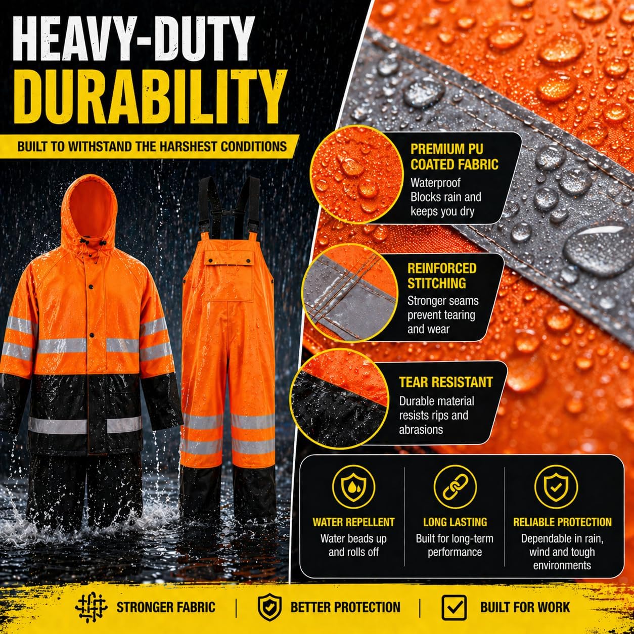 Rain Suit For Men & Women Waterproof Heavy Duty Rain Gear Reflective Jacket for Fishing Outdoor Work Raincoats